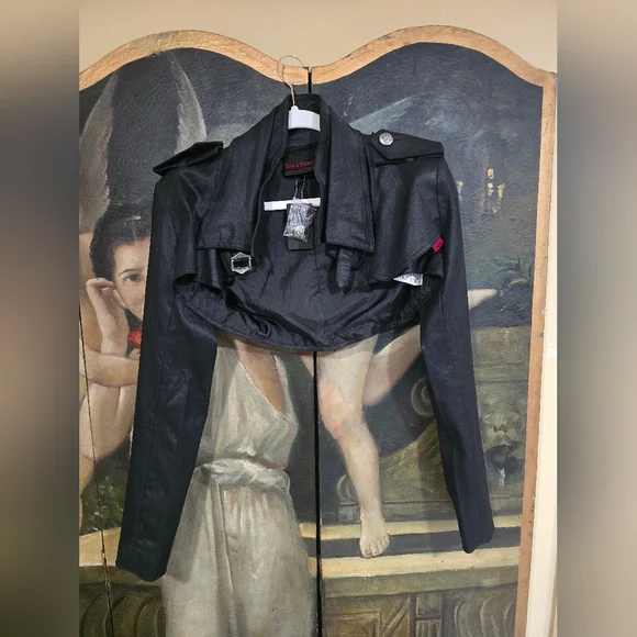 Queen Of Darkness Clothing Black Bolero Moto Blazer cropped Goth Rare Sample S - Picture 1 of 6